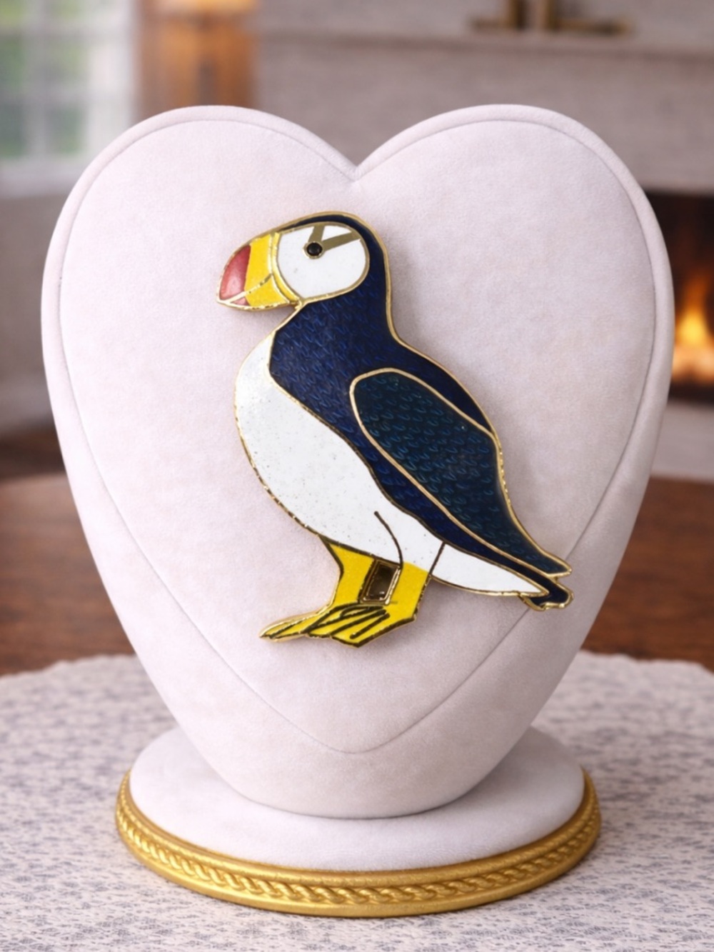 NOS Cloisonné Vintage Puffin Brooch